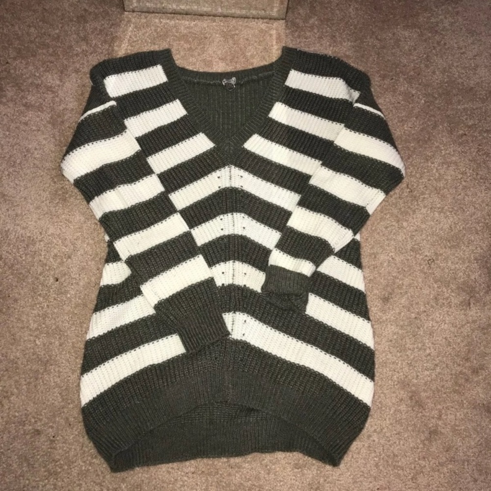 Olive and white sweater